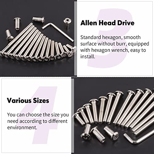 Swpeet 25Pcs M6x30mm Nickel Plated Sliver Binding Screws Hex Drive Socket Cap Bolts Barrel Nuts Assortment Kit with 1Pcs Allen Wrench, Screw Post Fit for Furniture Countsunk Belt