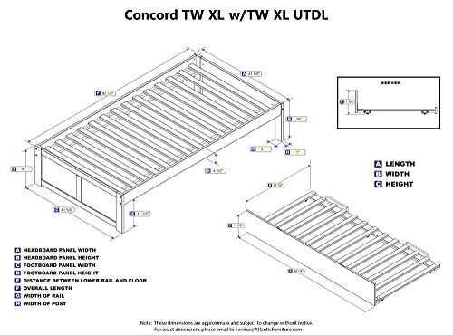 AFI Concord Twin Extra Long Platform Bed with Footboard and Twin Extra Long Trundle in Grey