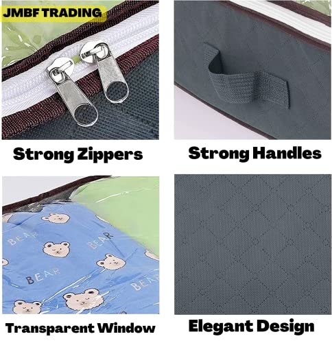 JMBF - Under bed Storage Bags [2 Pack Approx100L] Underbed Storage Containers with Reinforced Handles and Clear Window, Large Non-woven Foldable Blanket Storage Bags, Pillows, Comforters, Toys –Grey