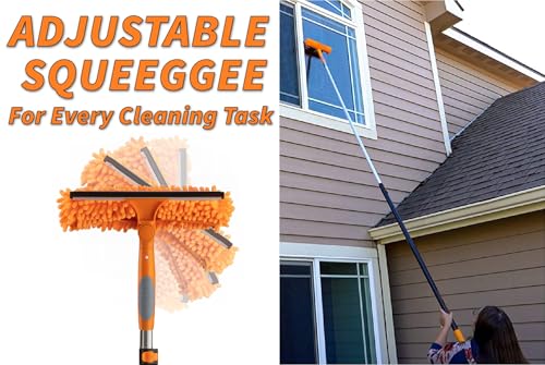 20 Foot High Reach Duster Kit with 5-12 ft Extension Pole // High Ceiling Dusting and Window Cleaning Kit with Telescopic Pole // Window Washer & Squeegee, Cobweb Duster, Fan Blade and Feather Dusters