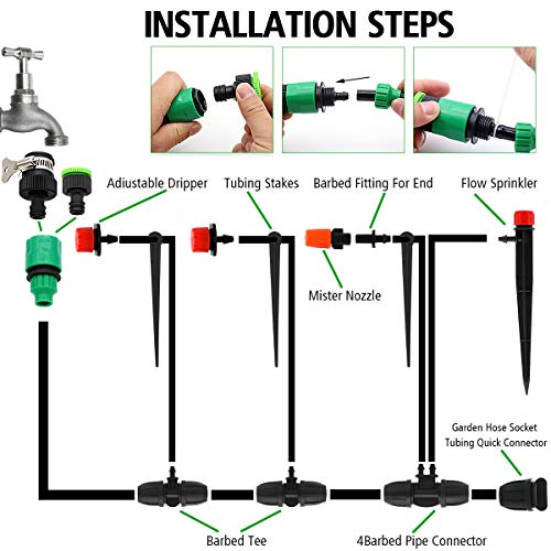 PETUOL Drip Irrigation Kits, 100ft/30M Father Day Garden Plant Watering Sprinkler System with Distribution Tubing Hose Adjustable Nozzles, Automatic Mist Cooling Irrigation Set for Garden Lawn, Patio