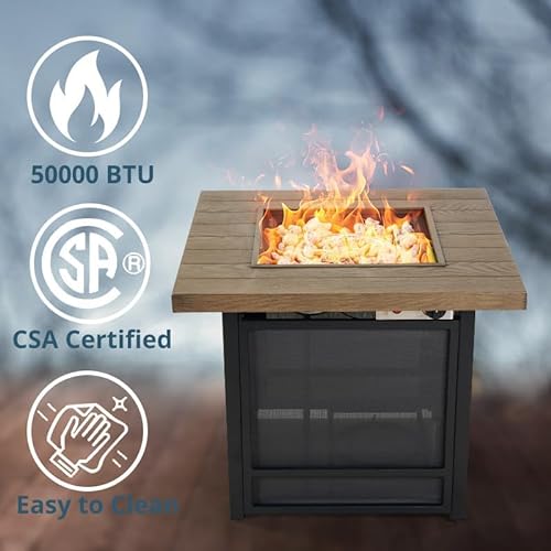 Propane Fire Pit Table, Outdoor Gas Fire Pits Clearance, 30 Inch 50,000 BTU with Tabletop, Lid, Lava Rocks for Outside Patio, Garden, Deck, Yard