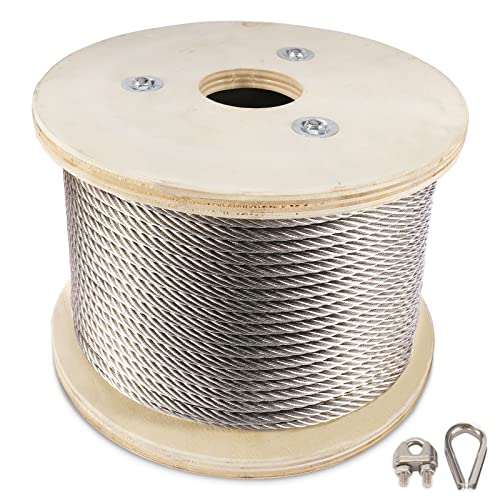 1/4" Stainless Steel Cable, 250FT Stainless Steel Wire Rope, Aircraft Cable, 6400lbs Breaking Strength for Yard Zipline, Deck Railing, 7 x 19 Strands Construction