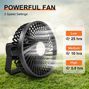 Odoland Camping Fan with LED Lantern, 7500mAh Rechargeable Battery Operated Fan with Hang Hook, Portable Camp Tent Fan, USB Table Fan with Light for Outages Hurricane Emergency