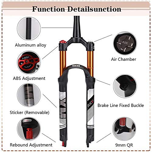 BUCKLOS 26/27.5/29 Travel 120mm MTB Air Suspension Fork, Rebound Adjust 1 1/8 Straight/Tapered Tube QR 9mm Manual/Remote Lockout XC AM Ultralight Mountain Bike Front Forks