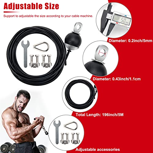 Anglekai Fitness Pulley Cable 196 Inch, Adjustable Home Gym Cable Pulley System Replacement Fitness Cable for Pulley Machine Accessories, Thick 5mm Heavy Duty Pulley Cable for Home Gym