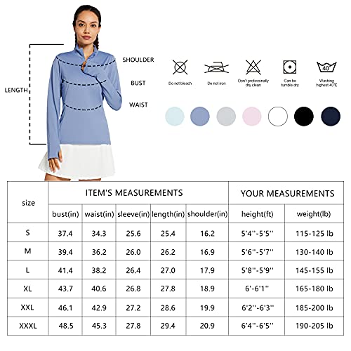 Libin Women's Long Sleeve Golf Shirts Half-Zip Workout Shirt Quick Dry UPF 50+ Sun Protection SPF UV Athletic Hiking Tennis Tops, Ice Blue XL