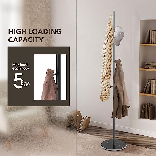 Clothes Rack Coat Stand 8 Hook Metal Hall Tree Freestanding Hat Hanger Stand for Coats, Hats, Bags, Purse,Entryway Hallway Black