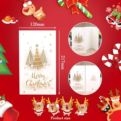 Recycled Christmas Cards with Envelopes (Set of 8), Christmas Folding Cards for Christmas Greetings - White/Gold