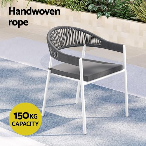 Gardeon 9 pcs Outdoor Dining Set, Steel Rope Garden Setting Table and Chairs, 8 Seater Patio Conversation Sets Extendable Tables Furniture Backyard, Weather-Resistant Black with 8 Foam Cushions