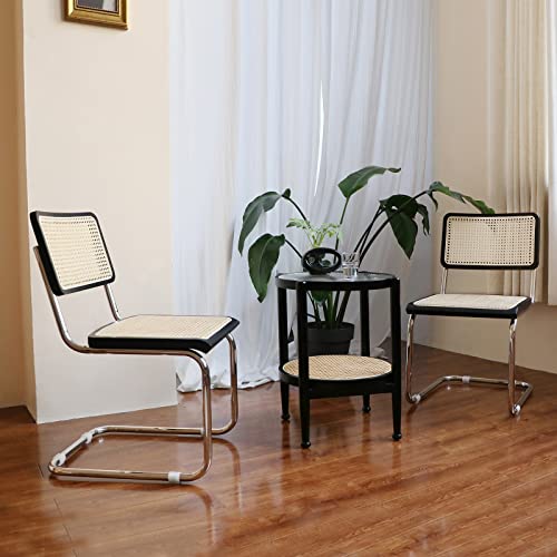 seonyou Rattan Mid Century Modern Dining Chairs Set of 4, Dining Room Chairs with Rattan Solid Wood Backrest and Sturdy Metal Leg, Woven Black Cane Back Kitchen Chairs