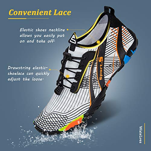 Water Shoes Mens Womens Beach Swim Shoes Quick-Dry Aqua Socks Pool Shoes for Surf Yoga Water Aerobics (M-White/Orange, 38)