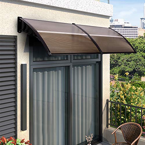 Tangkula 40" X 40" Outdoor Window Awning with Polycarbonate Hollow Sheet, Modern Door Canopy for Patio Balcony, UV Rain Snow Sunlight Protection (Brown)