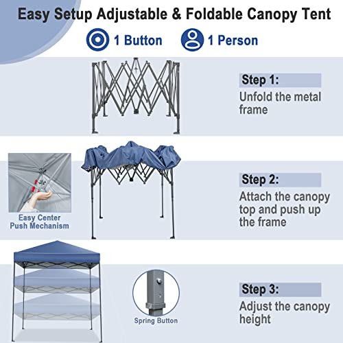 Tangkula 6.6x6.6 Ft Pop Up Canopy, 1 Person Instant Setup Canopy Tent with Center Lock, UPF 50+ Sun Protection, 8 Stakes, 4 Ropes, Portable Outdoor Canopy with Carrying Bag for Camp, Beach, Patio