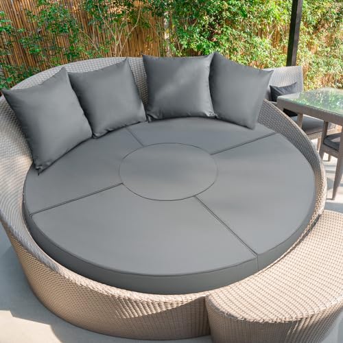 Patelai Outdoor Daybed Cushion Cover 66" Replacement Round Bed Cushion Cover Outdoor Waterproof Fade Resistant Sun Bed Outdoor Cushion Cover Patio Round Daybed Cushion Cover, Cover ONLY (Gray)