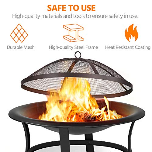 Yaheetech Fire Pits 29in Fire Pit for Outside Round Wood Burning Burning Firepits Fire Bowl with Spark Screen for BBQ Backyard Patio Camping, Black