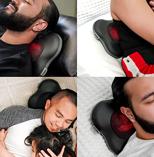 Zyllion Shiatsu Back and Neck Massager - Cordless Rechargeable 3D Kneading Massage Pillow with Heat for Muscle Pain Relief - Black (ZMA-13RB-BK)