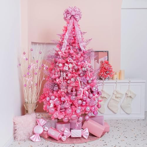 100 Pcs Christmas Ball Ornaments Set, Pink Ornament for Christmas Tree Decorative Hanging Baubles Plastic Shatterproof Christmas Ball for Holiday Party Christmas Tree Decoration