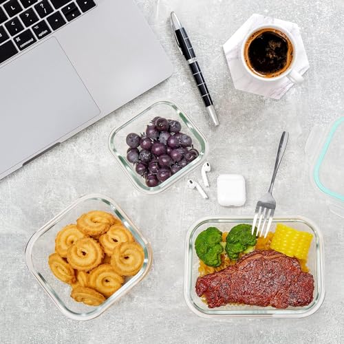 Glass Food Storage Containers with Lids - 8 Pack Meal Prep Airtight Bento Boxes with Leak Proof Locking Lids for Microwave, Oven Freezer and Dishwasher BPA Free