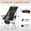 KingCamp Compact Camping Chairs for Adults Ultralight High Back Folding Portable Lawn Light Weight Outdoor with Armrest, Side Pocket, Headrast, Carry Bag, Support 265 Lbs, 2 Pack, Black-2 Pack