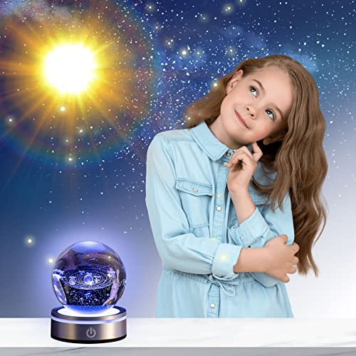 3d Solar System Crystal Ball, Planet Model Solar System Colorful Solar System 3d Night Light, Astronomy Gifts With Led Lighting Base Planets Model For Kids Adult Astronomy Lovers