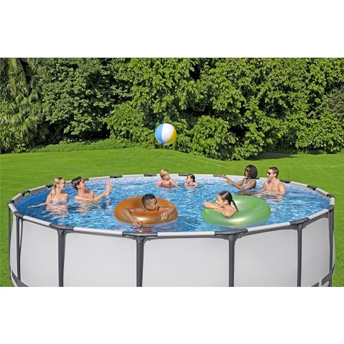 Bestway Steel Pro MAX 18 Foot x 48 Inch Round Metal Frame Above Ground Outdoor Swimming Pool Set with 1,000 Filter Pump, Ladder, and Cover