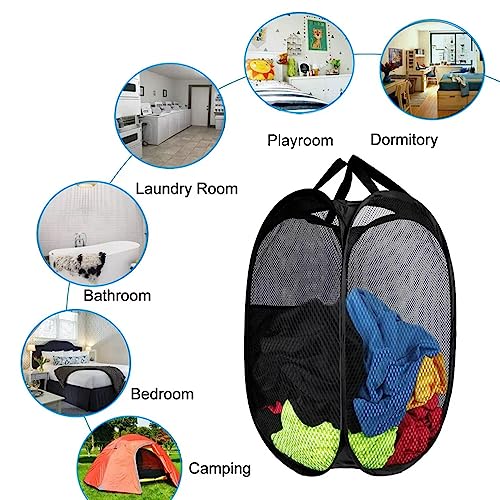 2-Piece Pop Up Laundry Hamber Collapsible Basket Clothes Hamper Strong Mesh Laundry Organiser Lightweight Durable carbon Steel Frame Easy to Open and Fold for Storage Space-Saving Black