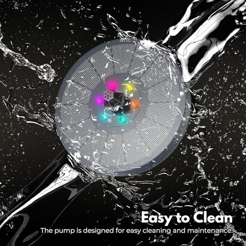 NOVEDEN Solar Fountain Water Pump for Bird Bath with RGB Color LED Lights - Sustainable, Anti-Drift Design, Easy to Clean, Black