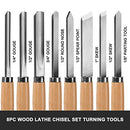HAUTMEC Professional Wood Turning Chisel 8 pcs Set, Lathe Chisel Set with 2 Skew 1 Spear Point 1 Parting 1 Round Nose & 3 Gouge Tools for Beginners, Hobbyists and Professionals HT0237-WW