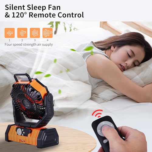 𝟮𝟬𝟬𝟬𝟬𝗺𝗔𝗵 Camping Fan Battery Powered Fan with LED Lantern, Portable Camping Fan for tents, 8H Timer & 270°Osicllating Fan Rechargeable Battery Operated Fan, USB Desk Fan Beach Fan with Hook