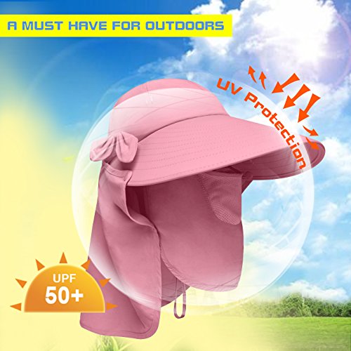 Lenikis Women's UPF50+ Sun Visor Foldable Wide Brimmed UV Protection Hat with Detachable Flaps Pink