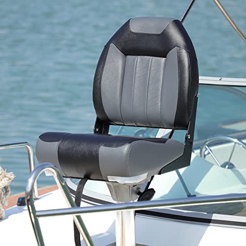 SUNDGORA P1 Premium Marine High Back Folding Boat Seat,Stainless Steel Screws Included,Charcoal/Black(2 Seats)