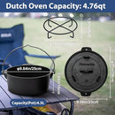 Naturehike Camping Dutch Oven, 4.25Qt Cast Iron Camp Cookware Pot With 2-In-1 Frying Skillet Lid, Pre-Seasoned for Outdoor BBQ Baking Campfire Cooking with Metal Handle Black