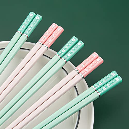 5 Pairs Fiberglass Chopsticks-Reusable Japanese Chopsticks Dishwasher Safe, 9.6 inch/24.3cm Matte Non-Slip Family/ Hotel/ Restaurant Chop Sticks, Chinese Chop Sticks, Morandi-Flower-Pink