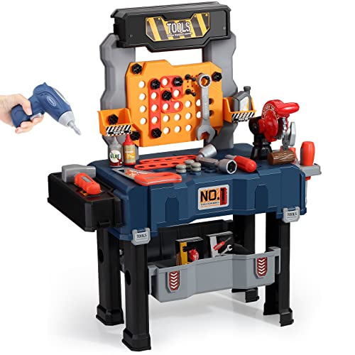 Deejoy Kids Tool Bench, Realistic and Electric Drill, Transformable Tool Set, Toddler Bench Pretend Play Learning Boys & Girls Age 3-5