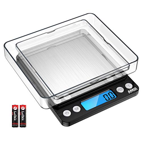 AMIR Digital Kitchen Scale 3000g 0.01oz/ 0.1g Pocket Cooking Scale Mini Food Scale Pro Electronic Jewelry Scale with Back-Lit LCD Display Tare & PCS Functions Stainless Steel Batteries not Included (Green) (Black)