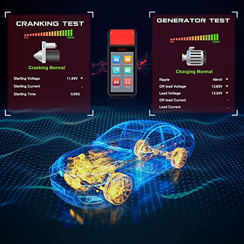 Autel MaxiBAS BT608 with Printer, 2024 Level up of BT508 BT506, 100-3000 CCA Battery Load Tester, Adaptive Conductance, Cranking Charging System Tester, Full Diagnostic as MX900 MK808BT PRO MK808S