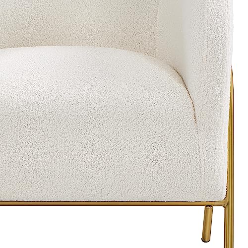 Yaheetech Modern Boucle Armchair, Cozy Accent Chair with Gold Metal Legs, Fuzzy Lounge Chair with Half-Surrounded Seat for Living Room Bedroom Reading Nook, Ivory