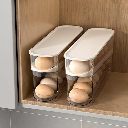 ZeJlo Egg Holder For Refrigerator, Space-Saving Rolling Eggs Dispenser for Refrigerator Storage, Made of Sturdy, Clear PTE Material, Holds 12 Large Eggs