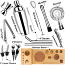 BRITOR Cocktail Set Cocktail Shaker Set,17 Piece Stainless Steel Bartender Kit with Bamboo Base Kitchen Accessories Cocktail Shaker Bar Tool Set with Recipe Book