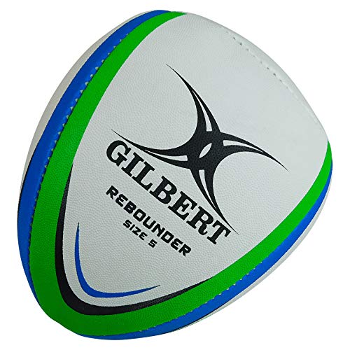 (Size 5, White/Blue/Green) - Rebounder Match Weight Training Rugby Ball - White/Green/Blue