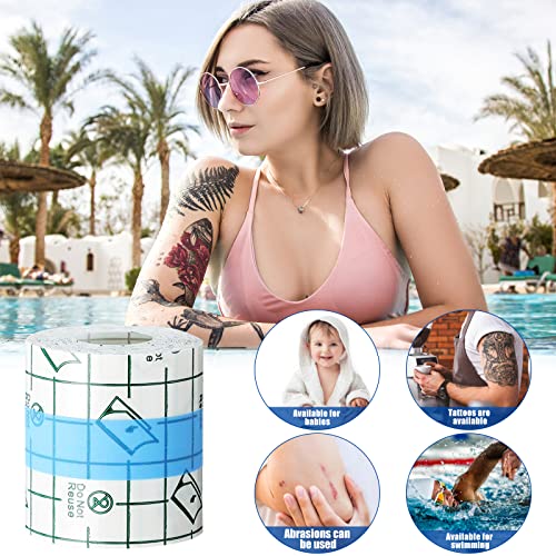 Waterproof Transparent Bandage, 4x200 inch, Tattoo Bandage Roll, Stretch Self Adhesive Dressing Tapes, Disposable Film Wound Dressing Wrap Tape, Shower Shield, Wound Cover for People or Pets Dressing Pads Tattoo Aftercare Bandage