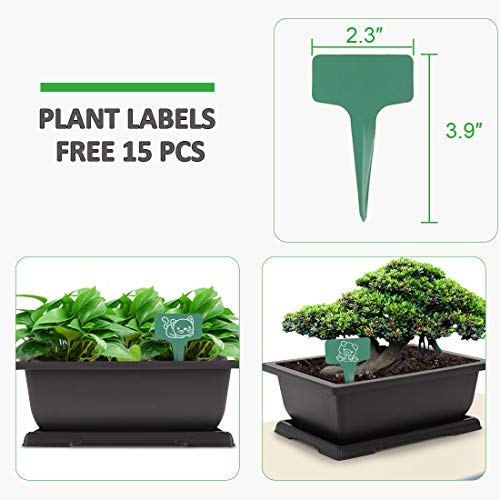 GROWNEER 3 Packs 11 Inches Bonsai Training Pots with Drainage Humidity Trays, Large Bonsai Pots with 15 Pcs Plant Labels, Growing Planter for Garden, Yard, Balcony, Office, Living Room