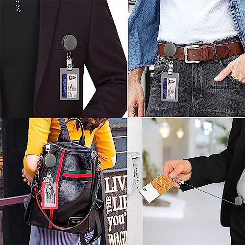 2 Pack Heavy Duty Retractable Badge Holder Reel, Will Well Metal ID Badge Holder with Belt Clip Key Ring for Name Card Keychain [All Metal Casing, 27.5" UHMWPE Fiber Cord, Reinforced Id Strap]