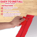 (4-Pack) Heavy-Duty Dust Protector Zipper (Red) - Self-Adhesive Instant Door Zipper - 7 Ft Long x 3 in Wide Zipper - Includes 4 Zippers and Plastic Sheeting Cutter Accessories