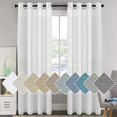 Smarcute Natural Linen Blended Curtains Semi Sheer Textured Linen Curtain Draperies Light Filtering Privacy Eyelet Winow Curtain Casual Draperies - White, Sold Pair, Each Piece 132 x 243 - cm