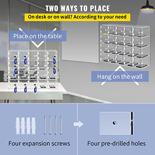 VEVOR, 20 Slots Acrylic Cell Phone Door Locks and Keys, Wall-Mounted Cabinet Pocket Box for Office Classroom Gym Storage Locker, Clear