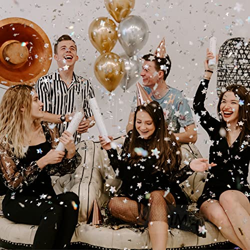 Silver Confetti Poppers 4 Pack | Confetti Cannon Party Poppers Confetti Shooter for Events Birthday Celebration | Bulk Streamer Blaster Cannon Star Launcher | Large Prank Package Gun Tube Stick