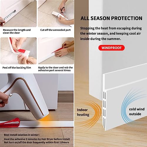 2 Pack Door Draft Stopper Under Door Draft Blocker Insulator Door Sweep Weather Stripping Noise Stopper Strong Adhesive White 94cm Length