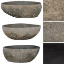 vidaXL Oval-Shaped Wash Basin Natural River Stone Taupe - Sink for Bathroom, Washroom with Polished Inner Surface and Drain Hole